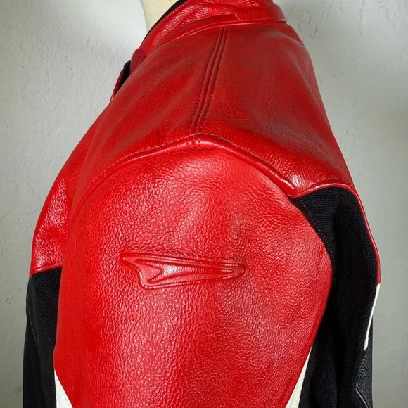 Women’Red & Black Teknic Leather Motorcycle Jacket with Removable Quilted Liner. - Picture 12 of 16